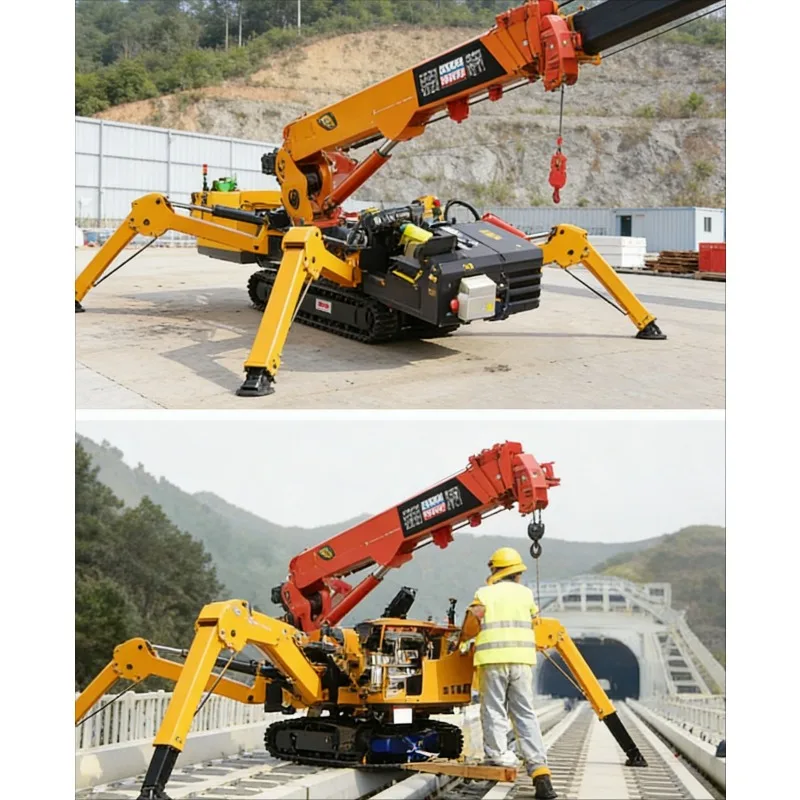 Customized Zero Tail Swing Spider Crane 2 Ton 360° Continuous Rotation Proportional Remote