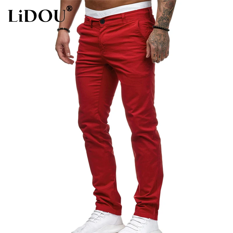 

2023 Spring Summer New Solid Color Fashion Zipper Button Pocket Pencil Pants Man Casual Slim Vintage All-match Street Trousers