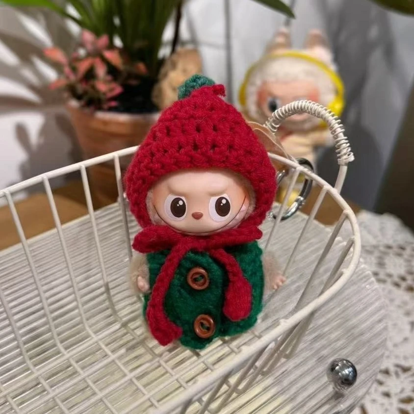 Christmas Clothes For Labubu V4 Accessories Knitted with Hat Set For labubu 4.0 The Monsters Pin for Love Series Doll Outfit