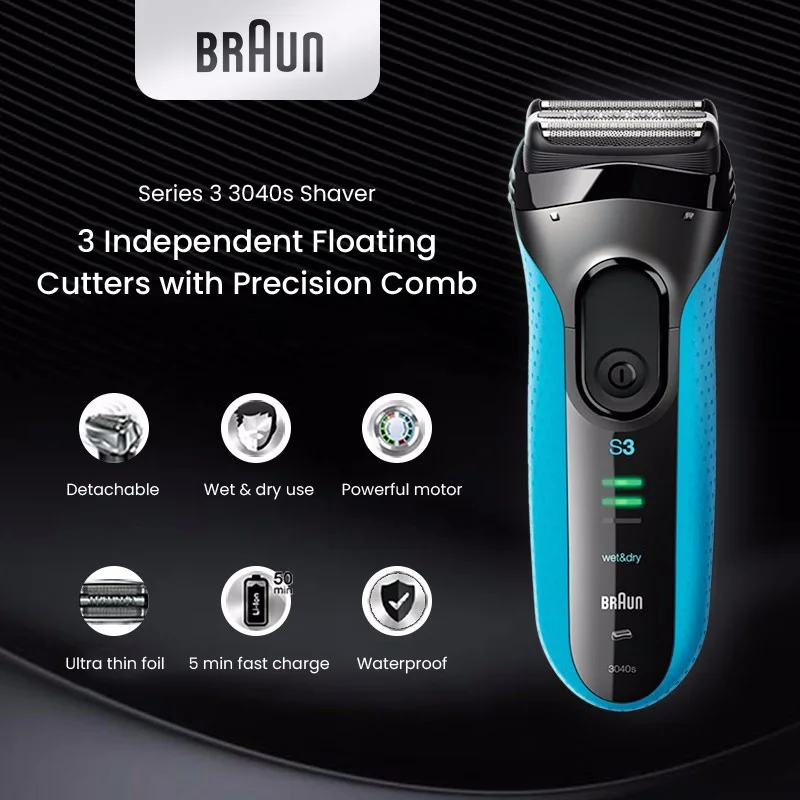 

Original Braun S3 3040s Electric Shaver for Men Face Beard Shaving Dry Wet Use Safety Shaving Machine Precision Clean