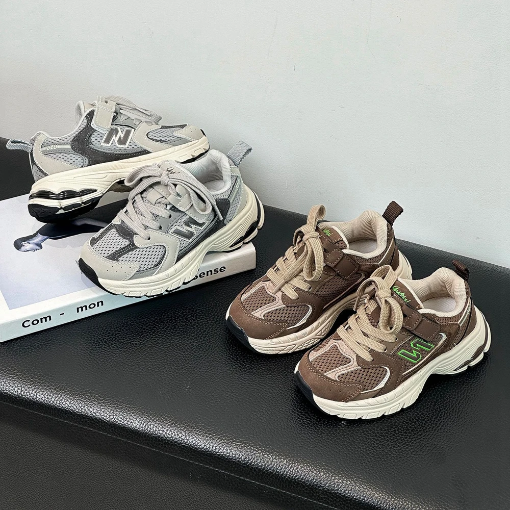 Baskets décontractées en forme de N pour enfants, baskets de sport en maille respirante, chaussures d\'école pour garçons et filles, baskets pour