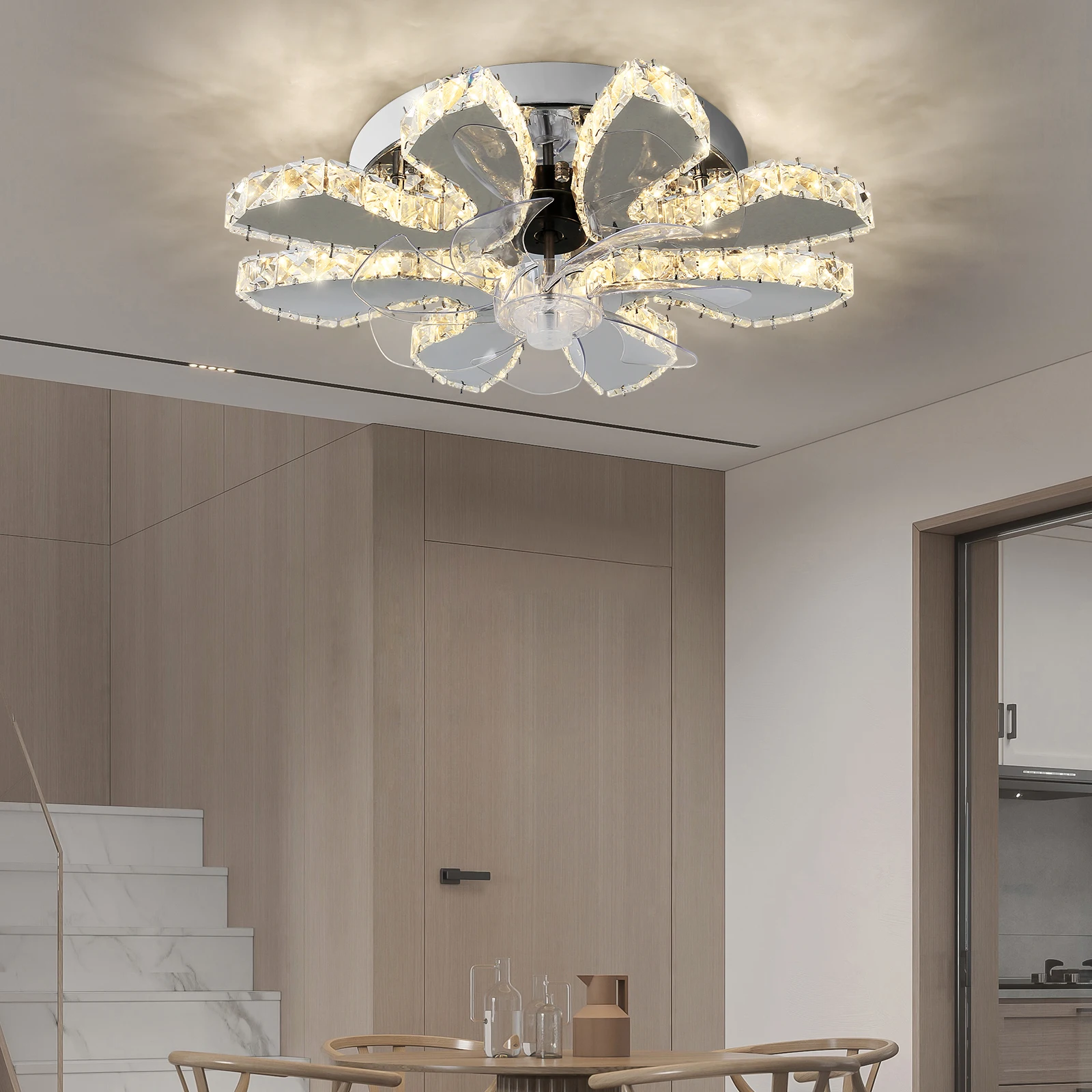 Imagem -05 - Led Cristal Ventilador de Teto Luz Modern Inver Chandelier rc Smart Home Decor Sala de Estar e Jantar Fixture Luxo Fixture