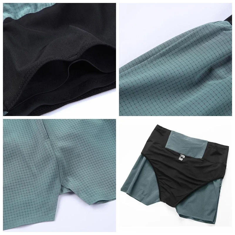 Multi-Pockets Running Shorts Men Quick Dry Workout Training Fitness Jogging Gym Sports Shorts with Waist Pouch(Triangle Liner)