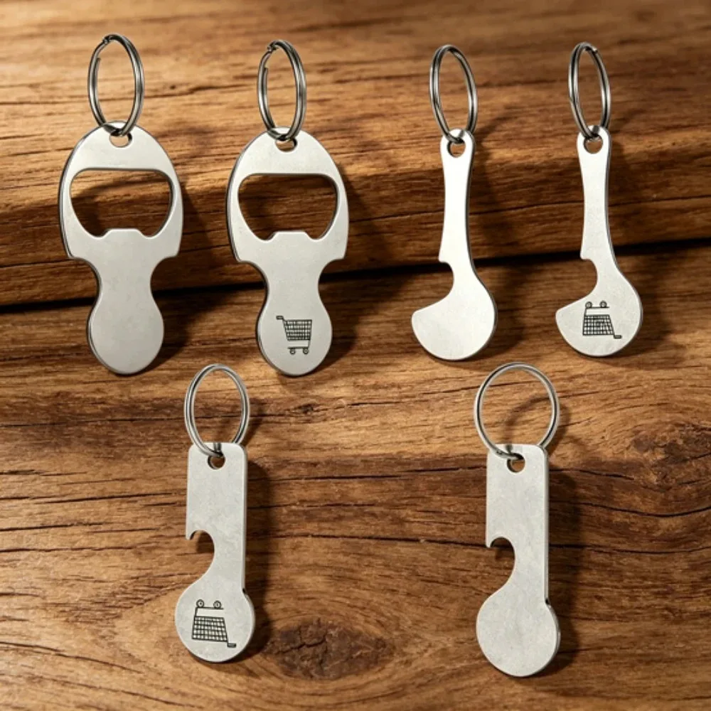 1/2 Stück Flaschenöffner Einkaufswagenchip Schlüsselanhänger – Anti-Verlust Metall-Trolley-Schlüsselring für tragbares dekoratives Geschenk