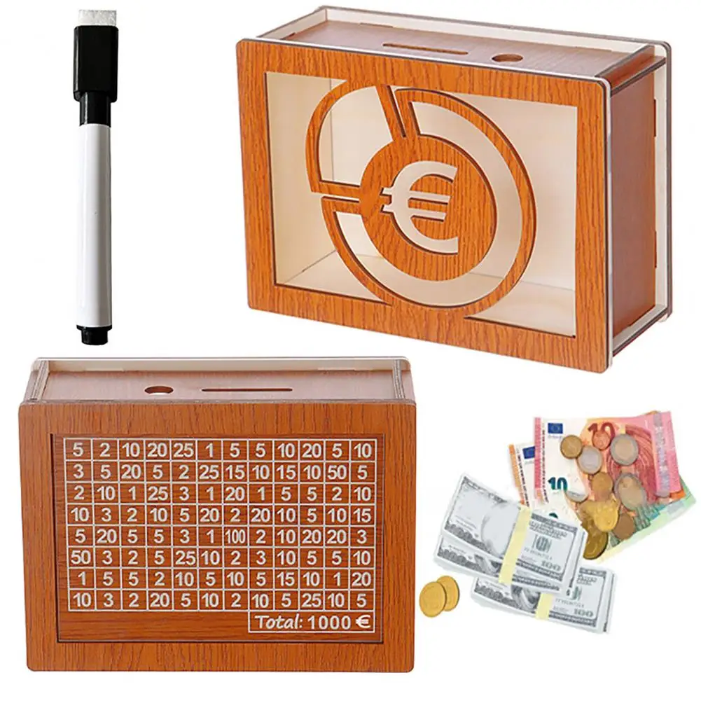 กระปุกออมสินทำจากไม้พร้อมที่วางปากกาปากกามาร์กเกอร์ความจุขนาดใหญ่กล่องใส่เหรียญกระปุกออมสินแบบยุโรป