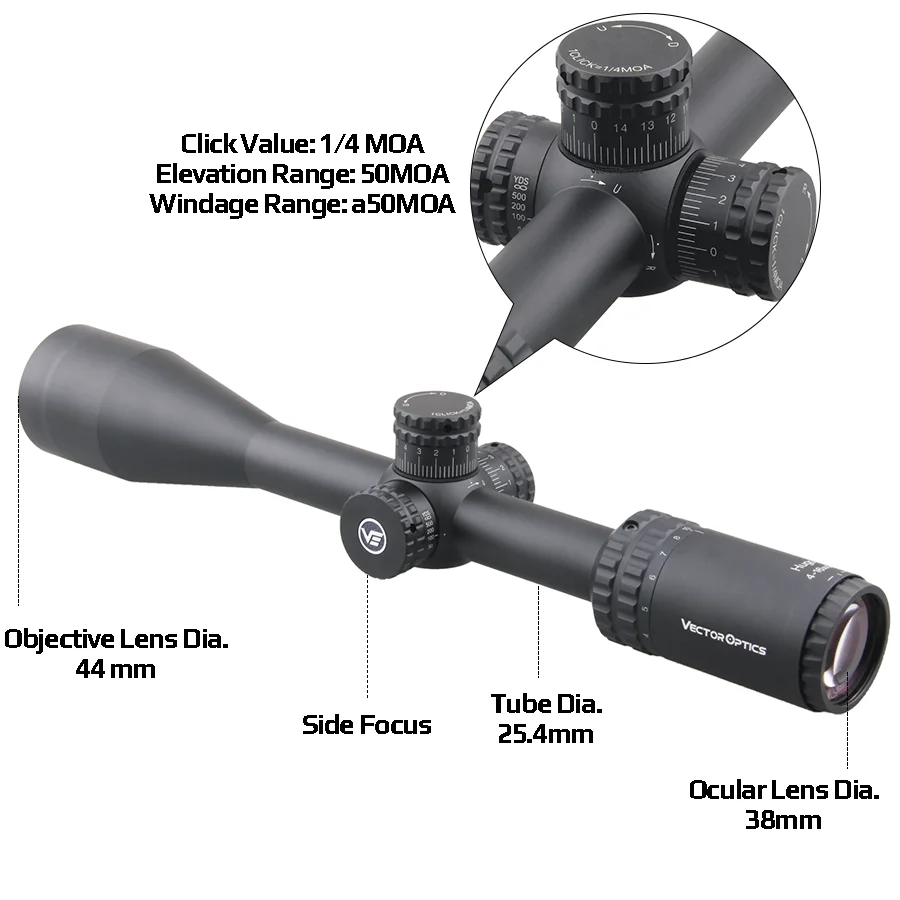 Imagem -02 - Óptica do Vetor-hugo 416x44 Sfp Riflescope para a Caça Foco Lateral Revestimento Totalmente Multi Ocular de Foco Rápido Bdc