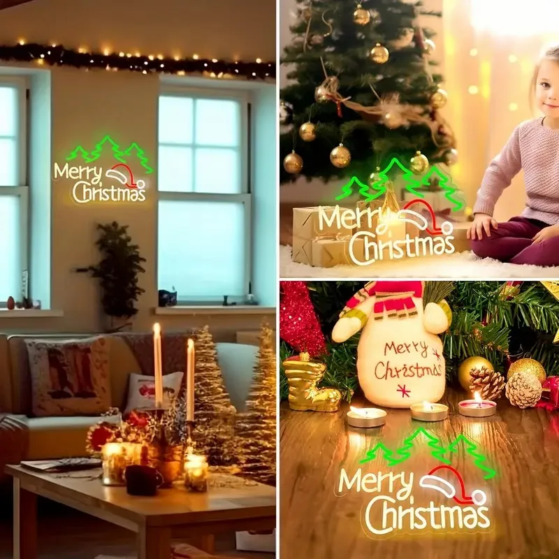 Merry Christmas LED Neon Sign for Wall Decor 5/12V USB Dimmable Switch Bedroom Living Room Bar Multipurpose Button Control