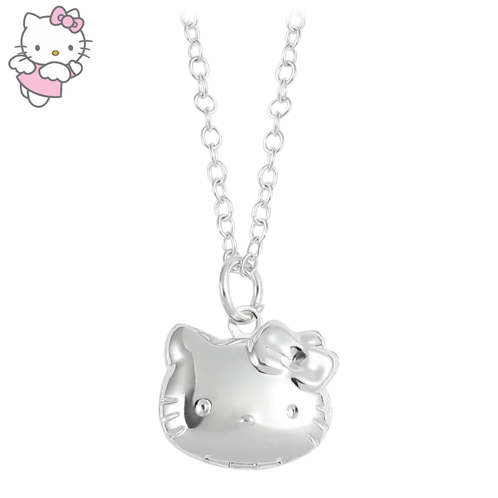 Anime Sanrio Kitty Cat Necklace Kawaii Cartoon Figure Openable Kitty White Metal Badge Pendant Necklace Jewelry Accessories