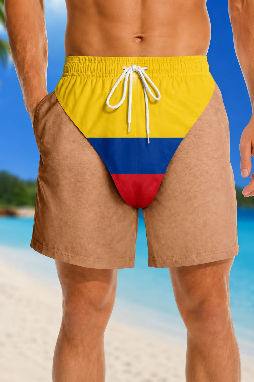 Venezuela Flag Thong Front Men Swim Shorts Funny Novelty Quick Dry Beach Board Shorts Summer Holiday Swim Trunks