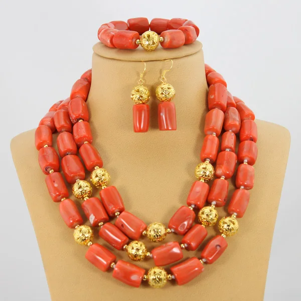 

Dubai Bridal Indian Jewelry Set Amazing African Wedding Coral Beads Jewelry Set New ABH222