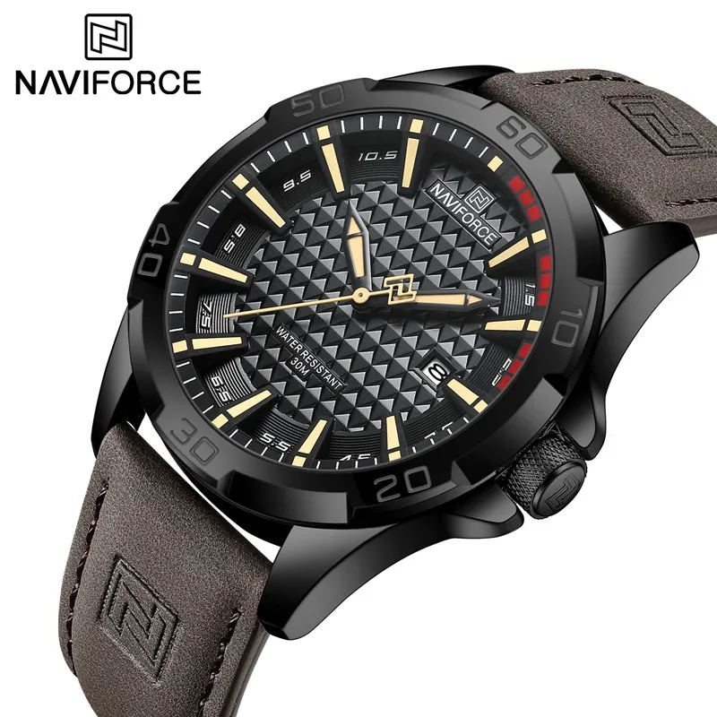 Naviforce Brand Original Waterproof Men\'s Watch Leather Strap Male Wristwatch Quartz Date Luxury Clock Relogio Masculino 2023