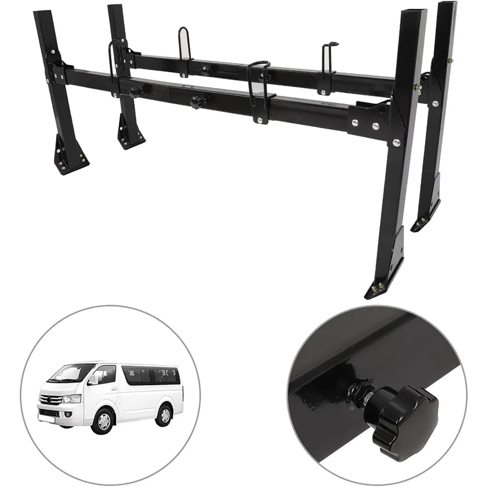 Heavy-Duty 2 Bars Van Racks Steel Utility Ladder Truck Pickup Rack Kayak Contractor Lumber Utility for Chevy Express 1996-2018
