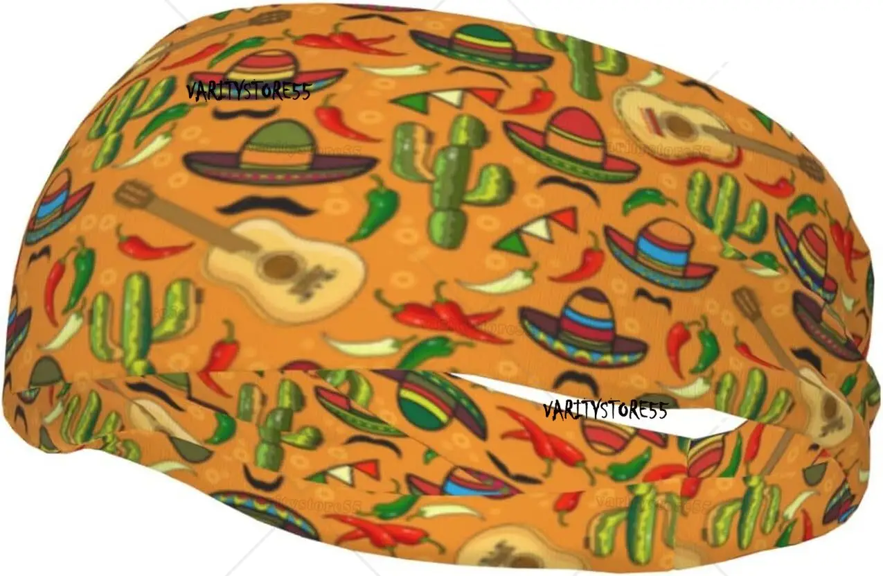 

Headband for Women Mens Sombrero Guitar Pepper Sports Sweatband Stretchy Wide Hairband for Walking