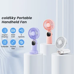 coldSky Portable Fan 5 Speeds USB Rechargeable Handheld Fan 4000mAh Battery Operated Portable Mini Fan for Makeup/Commute/Office