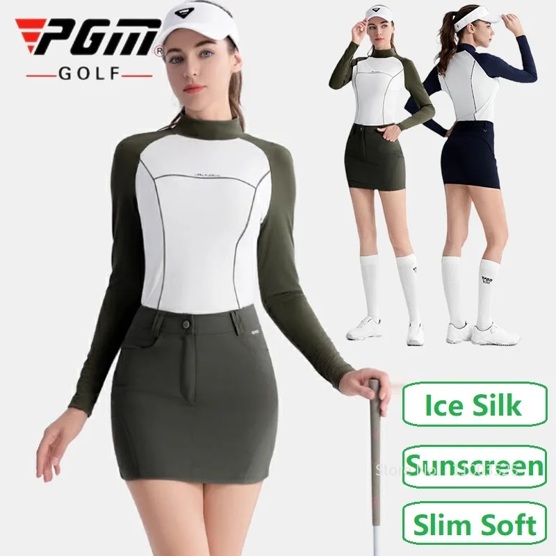 

Pgm Spring Women Sunscreen Long Sleeve Tops Ice Silk Golf Shirts Slim Pencil Skirt A-lined Skirts Lady Patchwork Golf Clothing