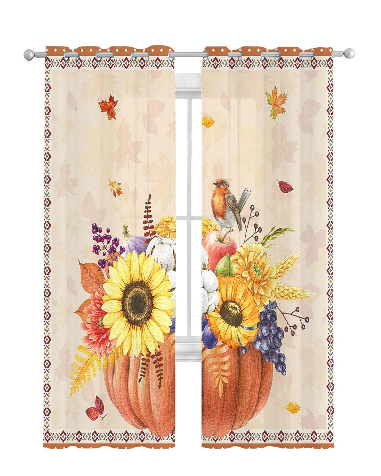 Thanksgiving Pumpkin Sunflower Curtain Tulle Curtains For Living Room Kitchen Window Treatments Voile Curtains