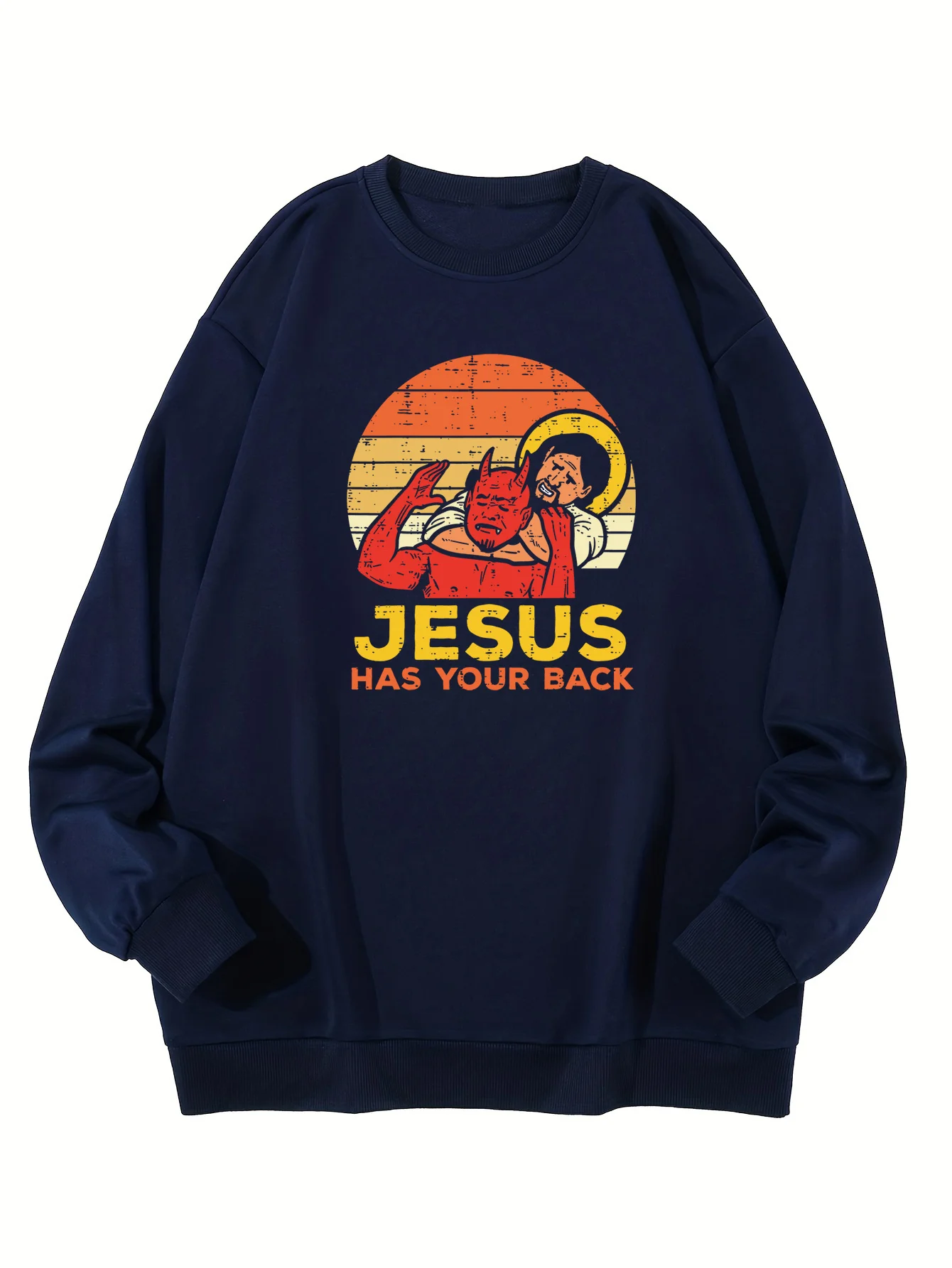 Jesus Has Your Back Letter Printing Sweatshirt Women Casual Pullover Warm Soft Hoodies Loose Crewneck Fleece Female Clothing