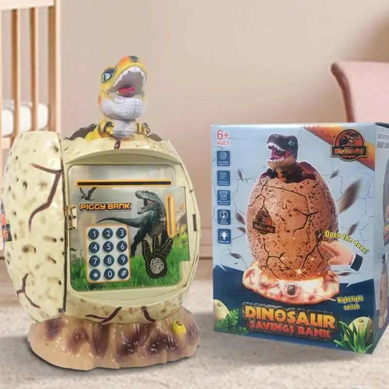 

Dinosaur Money Bank Code Lock Fingerprint Password Electronic Money Saving Box Auto Scroll Pape Music Coin Box gift for kids