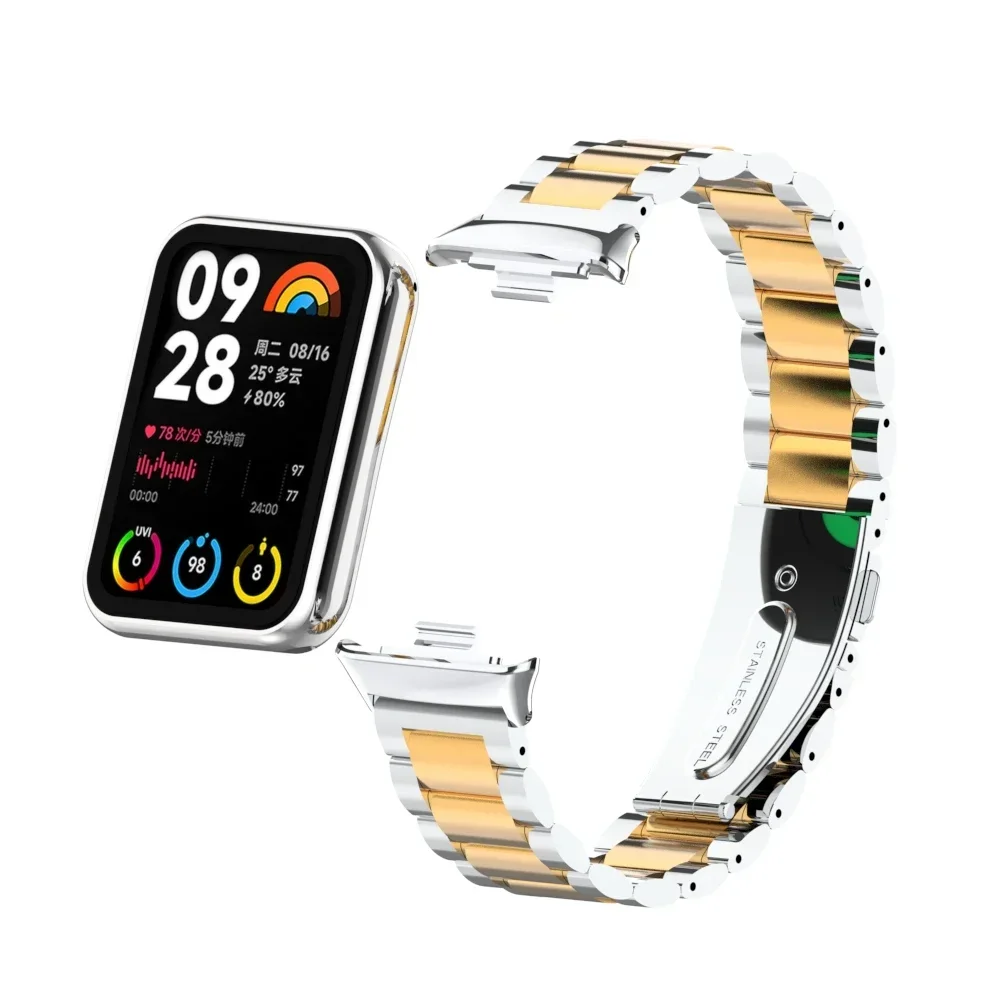 레드미 워치 4/5 스트랩용 메탈 스테인리스 스틸 스트랩, 샤오미 미 밴드 9/8 프로용 교체 가능한 스마트 워치 팔찌 벨트