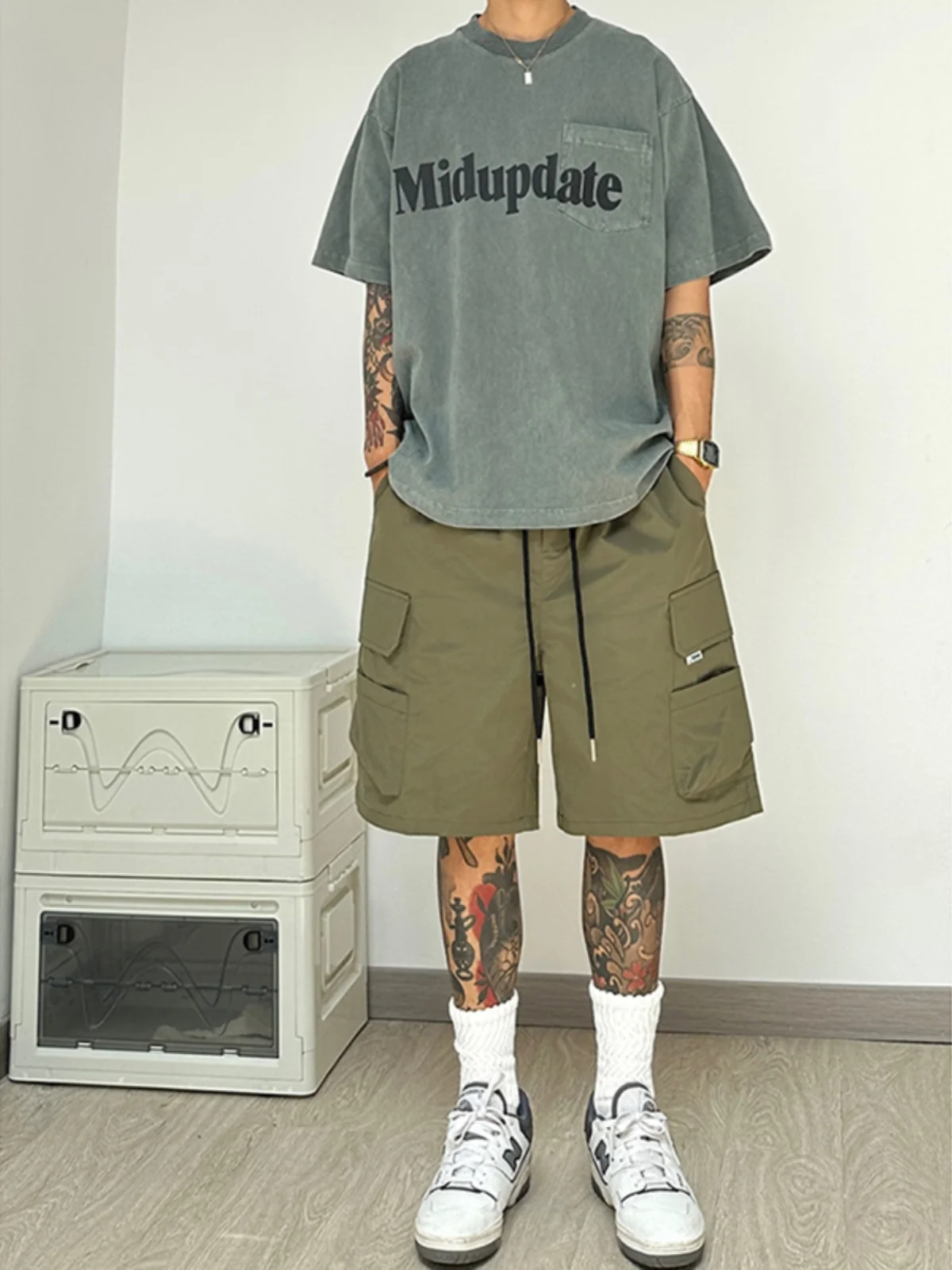 

American Sle Workwear orts Men Summer Vintage Military een Loose High Street Knee-Length Six-Part Pants