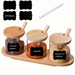 1/2/3 Pack Set, Seasoning Jar Set with Spoon, Includes Stickers and Pen; High Borosilicate Glass Storage Jars, Spice Jars, Condiment Bottles, Glass Storage Boxes, Household Table Seasoning Jars, Spice Boxes, Kitchen Supplies Seasoning Boxes
