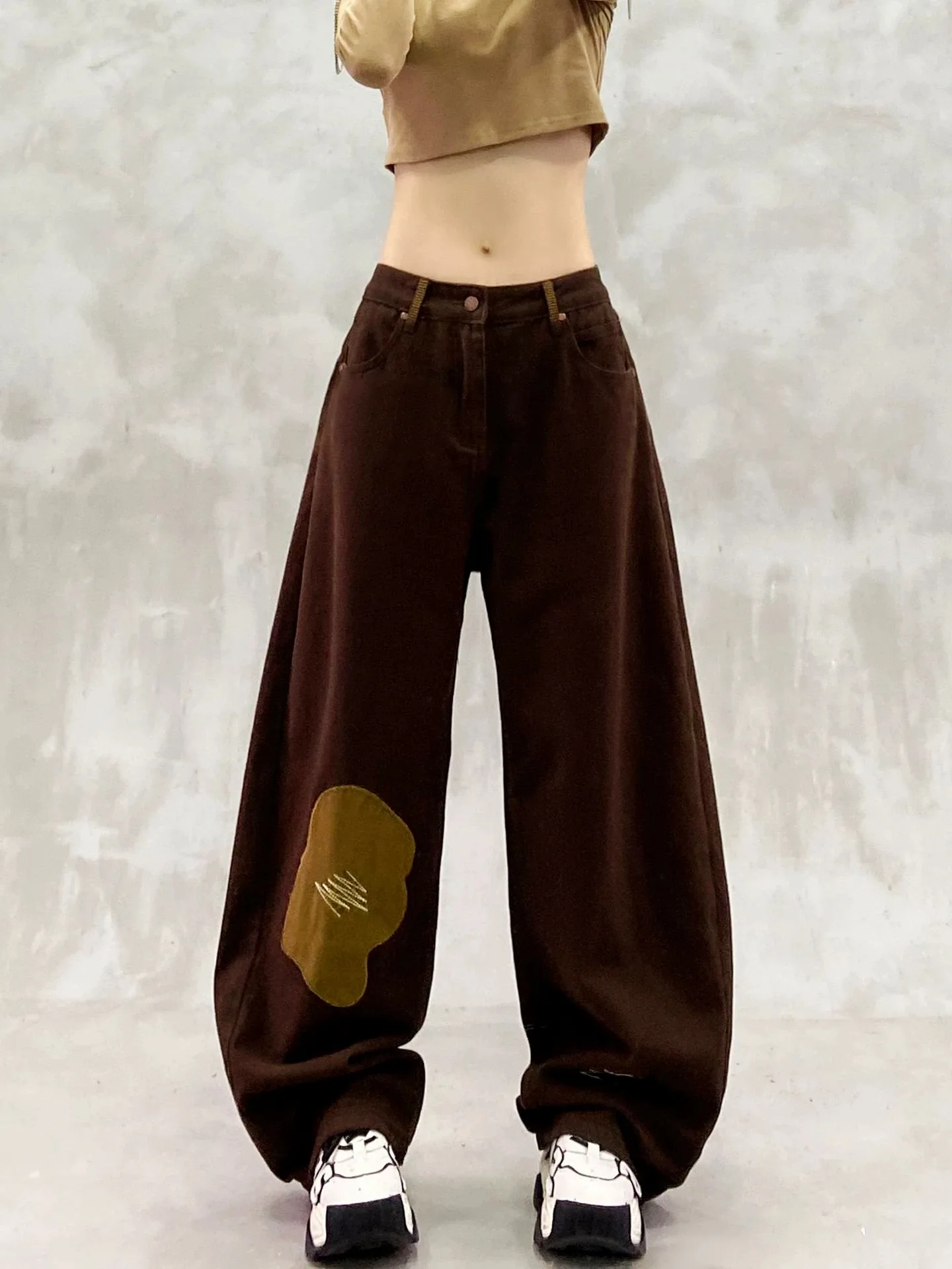 Y2K جينز منحني للنساء بجيب عالي الخصر وفضفاض مستقيم ومتعدد الاستخدامات للشتاء