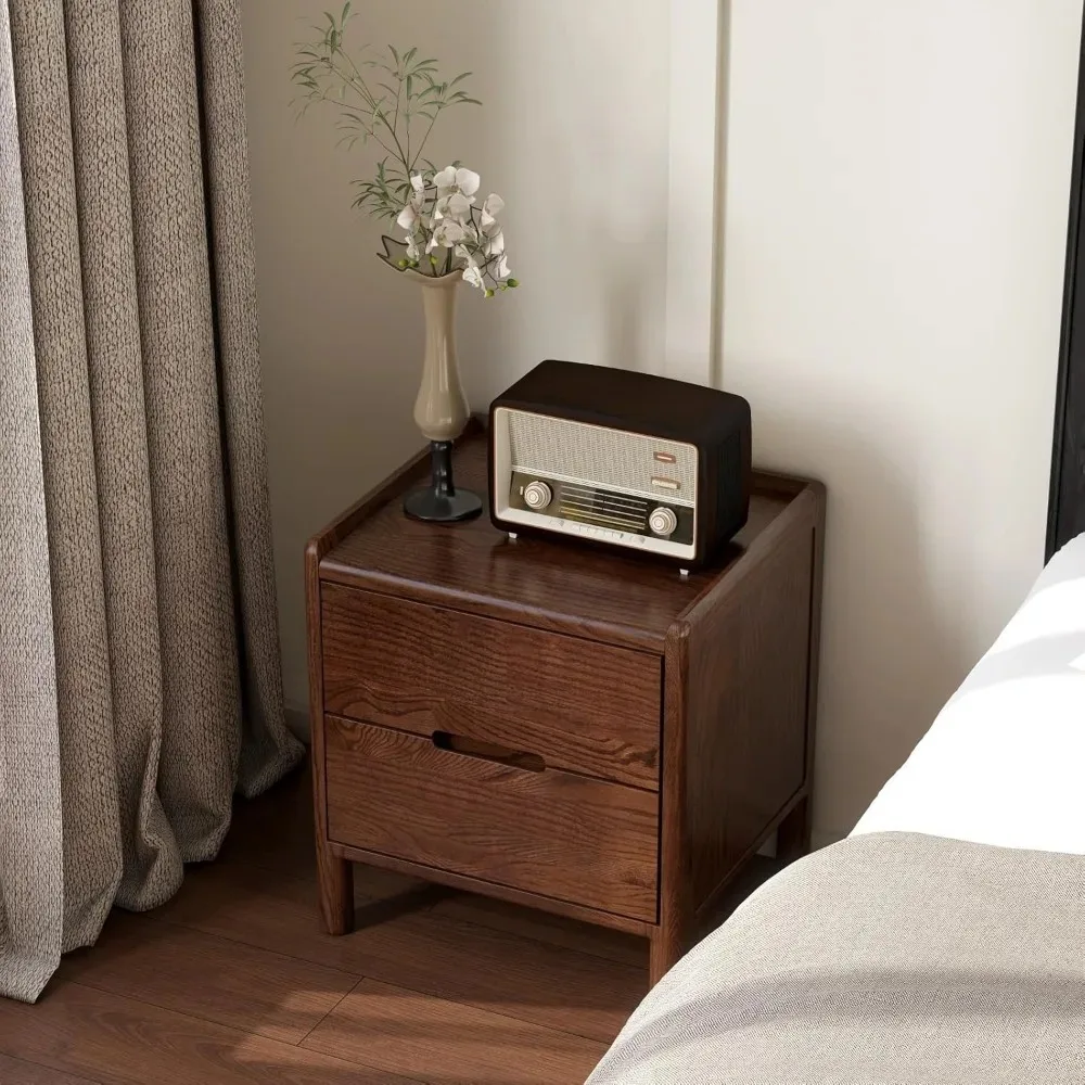 

Wood Nightstand, Walnut Nightstands with 2 Drawers, Wooden Bedside Table, Mid Century Modern Night Stand, Small Night Stands