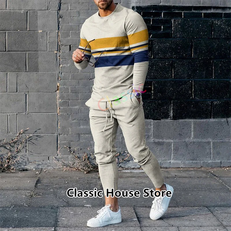 Conjunto de 2 piezas para hombre, camiseta de manga larga y pantalones, ropa deportiva informal para correr, chándal de moda, ropa de gran tamaño