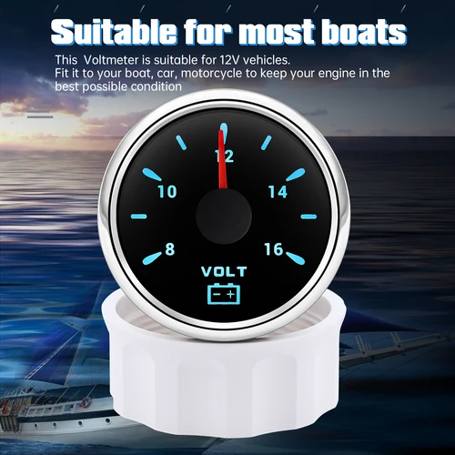 Imagen 2 del producto Voltímetro con puntero de 52MM, medidor de voltaje con retroiluminación de 7 colores resistente al agua, 8-16V, 16-32V voltios para coche de 12V y 24V, barco, yate, RV, marino