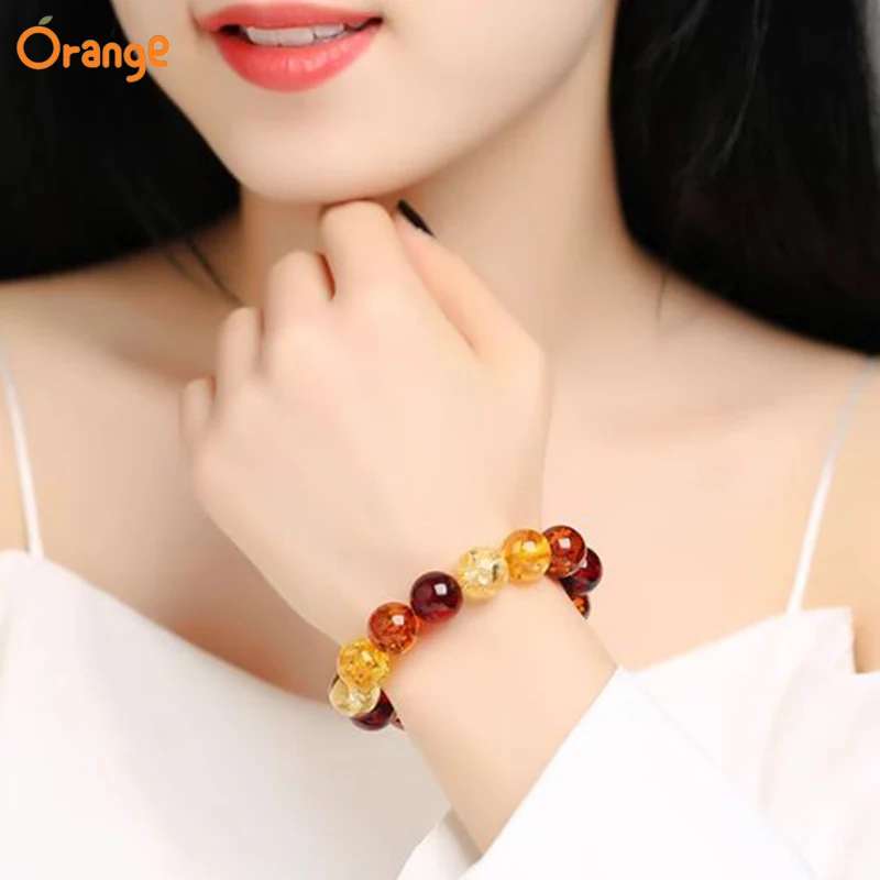 Natural Baltic Piebald Amber Bracelet Charm Fashion Personalized Jewelry Luxury Girl Bracelet Mascot Holiday Gift