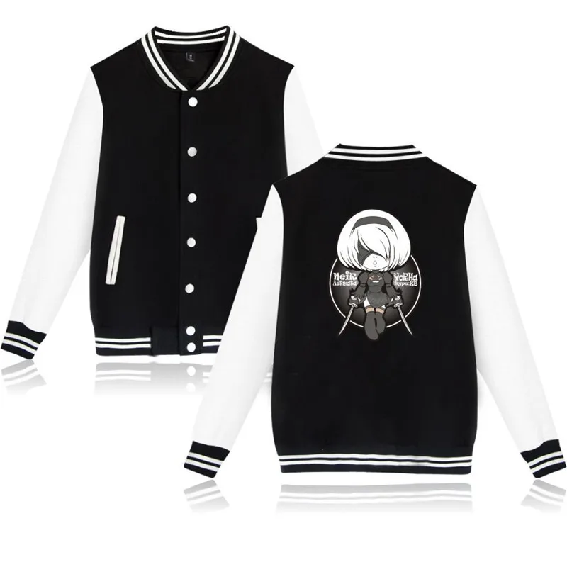 

Game NieR:Automata College Style Varsity Jacket Men Spring Autumn Bomber Jacket Casual Loose Patchwork Button Coat Women Couple