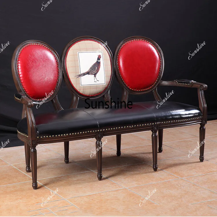 

New Chinese retro solid wood old back chair, leather art