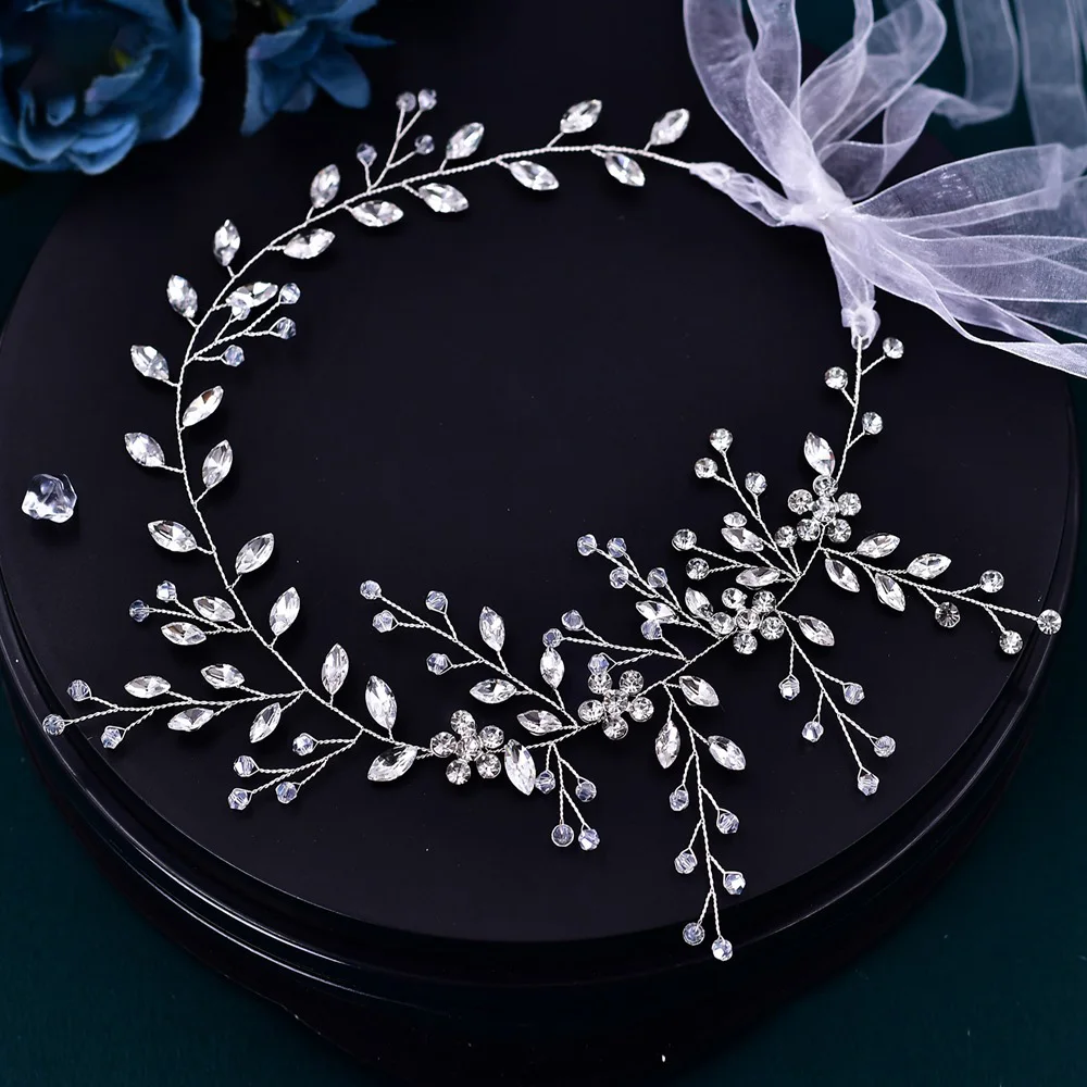 Bride Headbands Crystal Silver Wedding Accessories 10*42cm