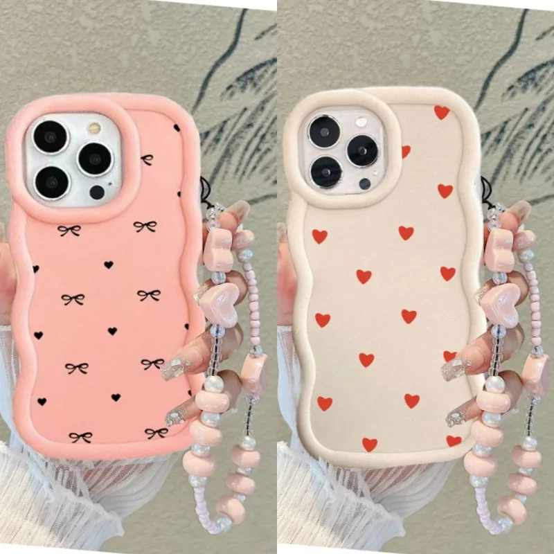 Pink Bowknot Love Heart Chain Case For infinix NOTE 40 Pro 30 Hot 50 30i 40i 9 Play TECNO CAMON 30 20 19 18 ZERO30 4G cover Cute