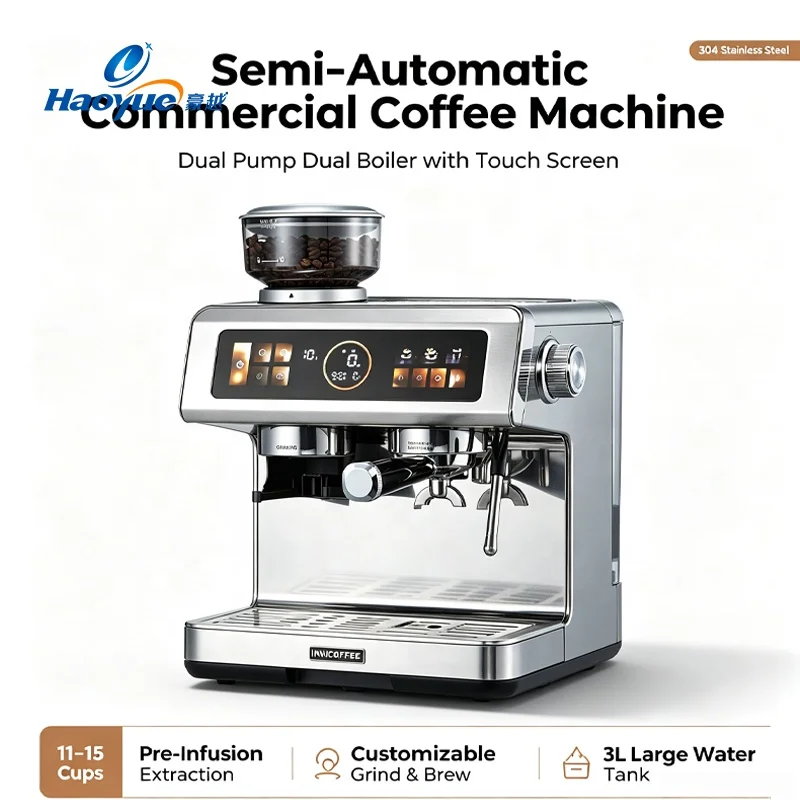 for Commercial Espresso Coffee Machine 20Bar Pressure Adjustable Grinder Touch Screen Self Cleaning Hotel Restaurant Office Home