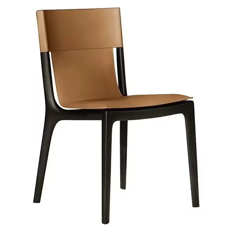 Italian minimalist saddle leather dining chair designer high-end light luxury Isadora Nordic modern home solid wood chair