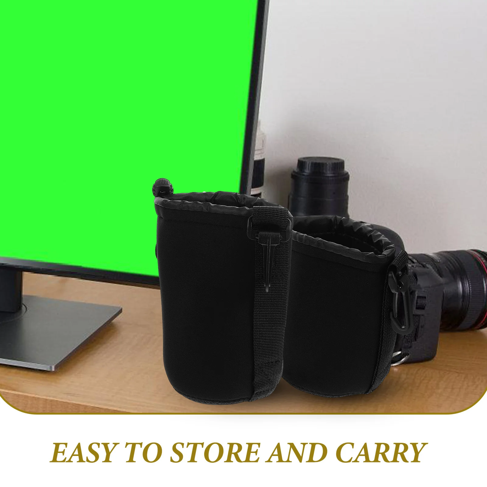 2Pcs Camera Lens Pouch Water-Resistant Protective Case Versatile Fit Multi-Functional Use for Photographers Compact Camera Case