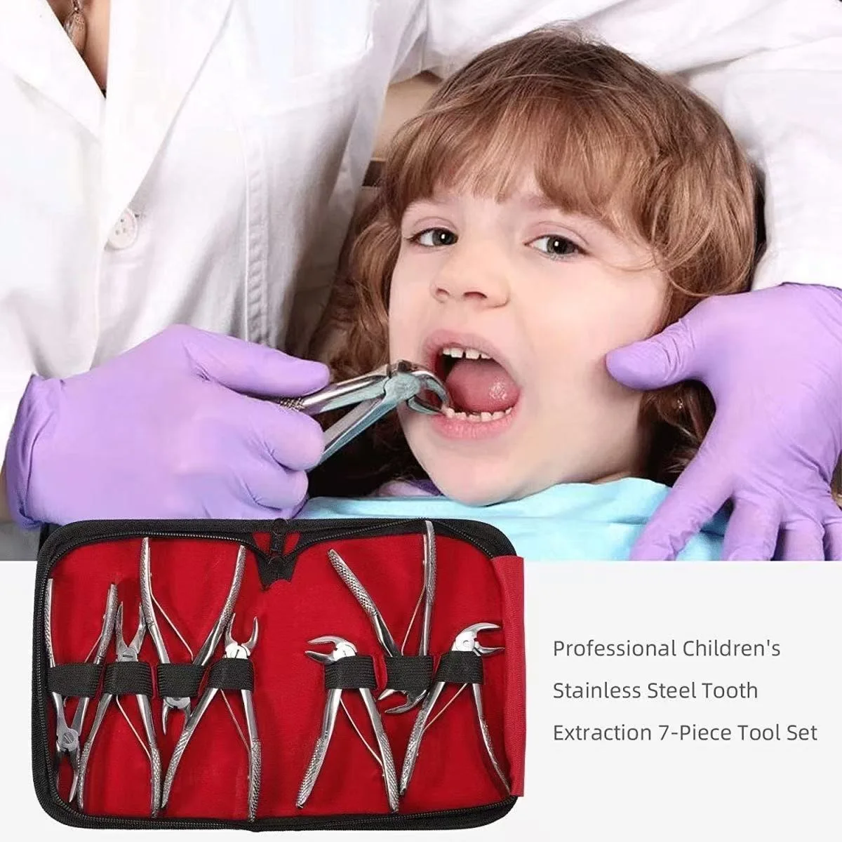 7Pcs Kids Dental Extraction Forceps Set Minimally Invasive Anti-slip Oral Surgery Extracting Pliers for Dental Clinic
