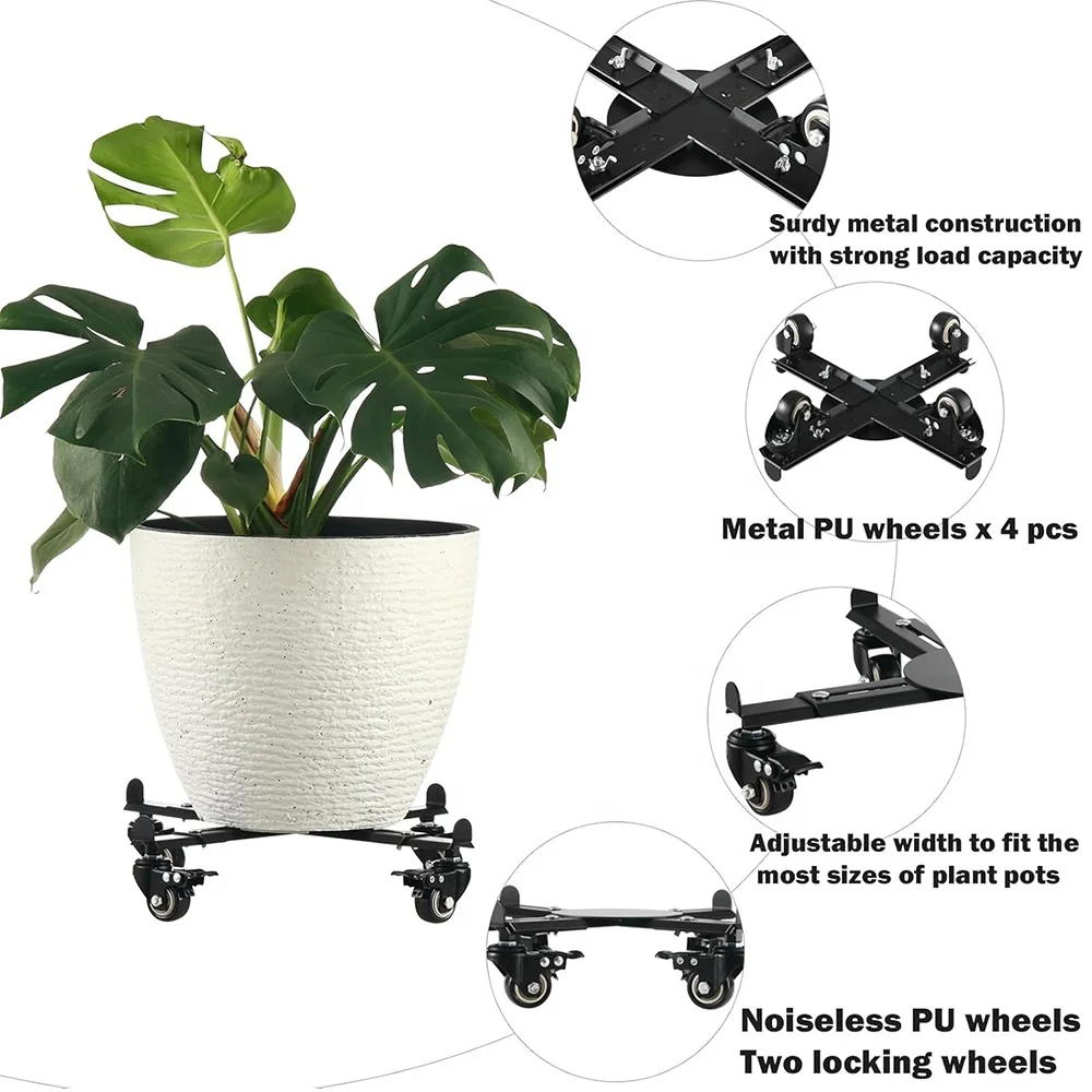 Adjustable Metal Plant Caddy with Wheels Rolling Plant Stands with Casters Outdoor Plant Pot