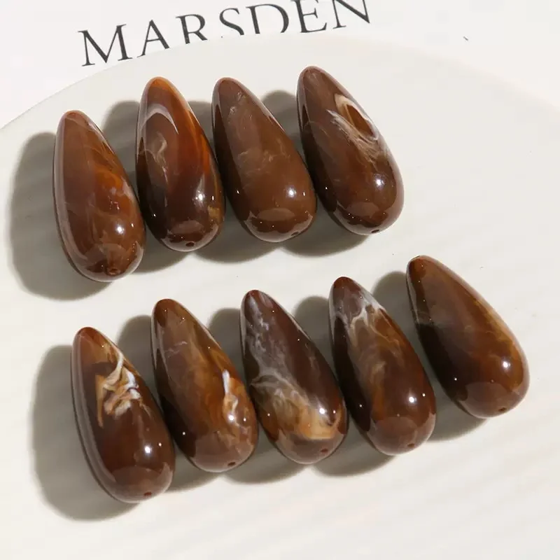 

New arrived 50pcs/lot color pattern print geometry water drop shape resin straight hole beads diy jewelry garment accessory