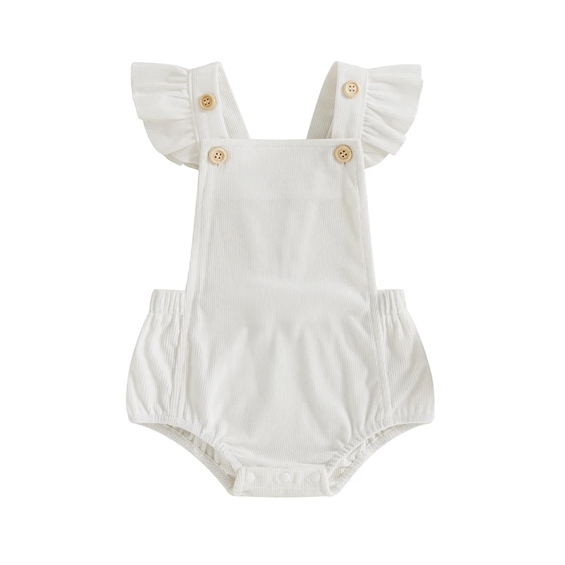 

Newborn Baby Girl Summer Clothes Corduroy Solid Sleeveless Romper Ruffled Bodysuit Infant Girl Overall Outfits