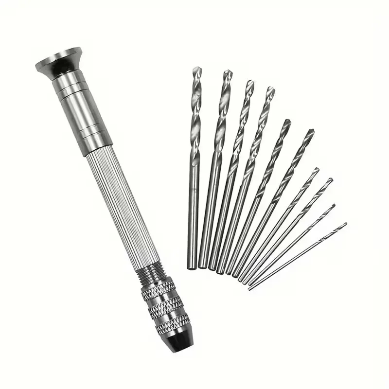 11pcs Hand Drill Set with Keyless Chuck - Alloy Manual Twist Drills for DIY, Jewelry & Carpentry - Includes Reaming Tools