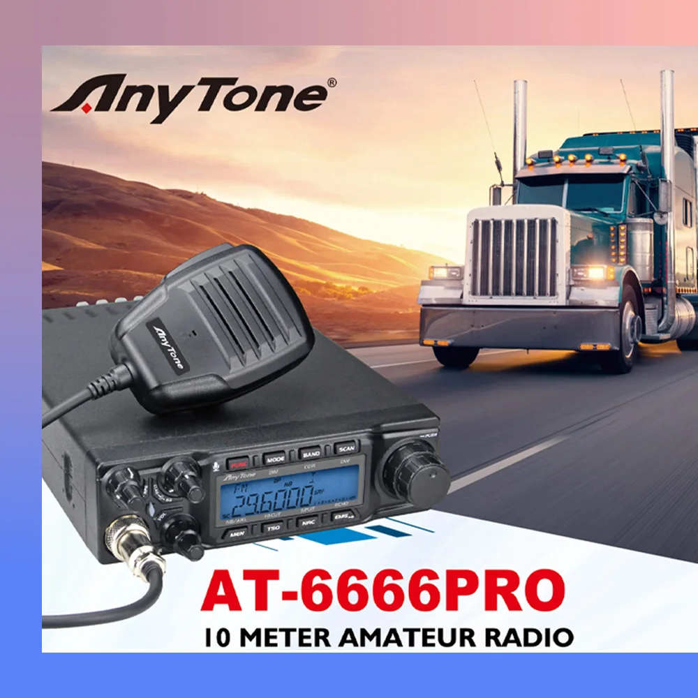 2024 New Anytone AT-6666 Pro Output AM 80W FM50W High Power 10 Meter Radio with  AM/FM/SSB/CW/PA 10 Meter Band for Truck Drivers