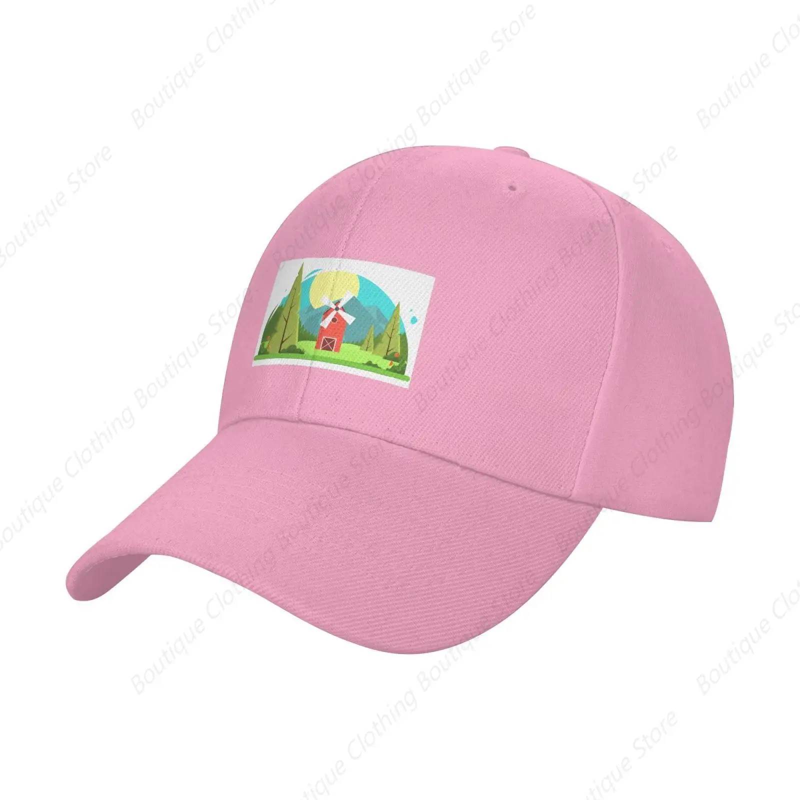 Cartoon Windmill Landscape Map Baseball Cap Women Men Hats Adjustable Trucker Sun Hat Dad Golf Caps Black