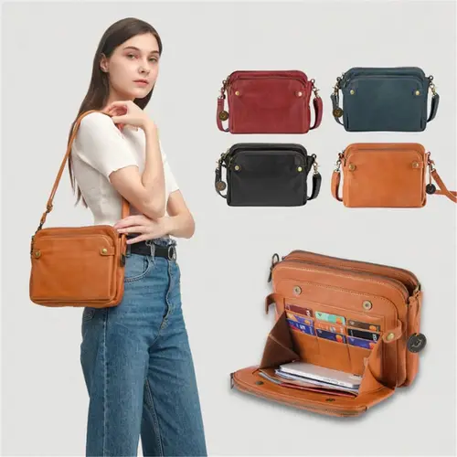 Imagen 1 del producto Gran oferta, bolso de hombro tipo bandolera de gran capacidad a la moda, bolso de cuero con cremallera de tres capas, bolsos de mensajero, bolso de mano para mujer