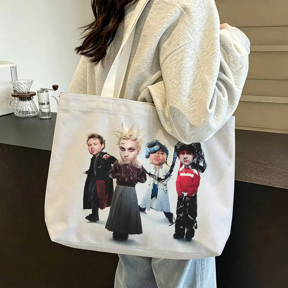 S-5SOS Band 5 S-Seconds of Summer Large Capacity Cotton Polyester Zipper Tote Bag Daily Shopping Shoulder Handbag