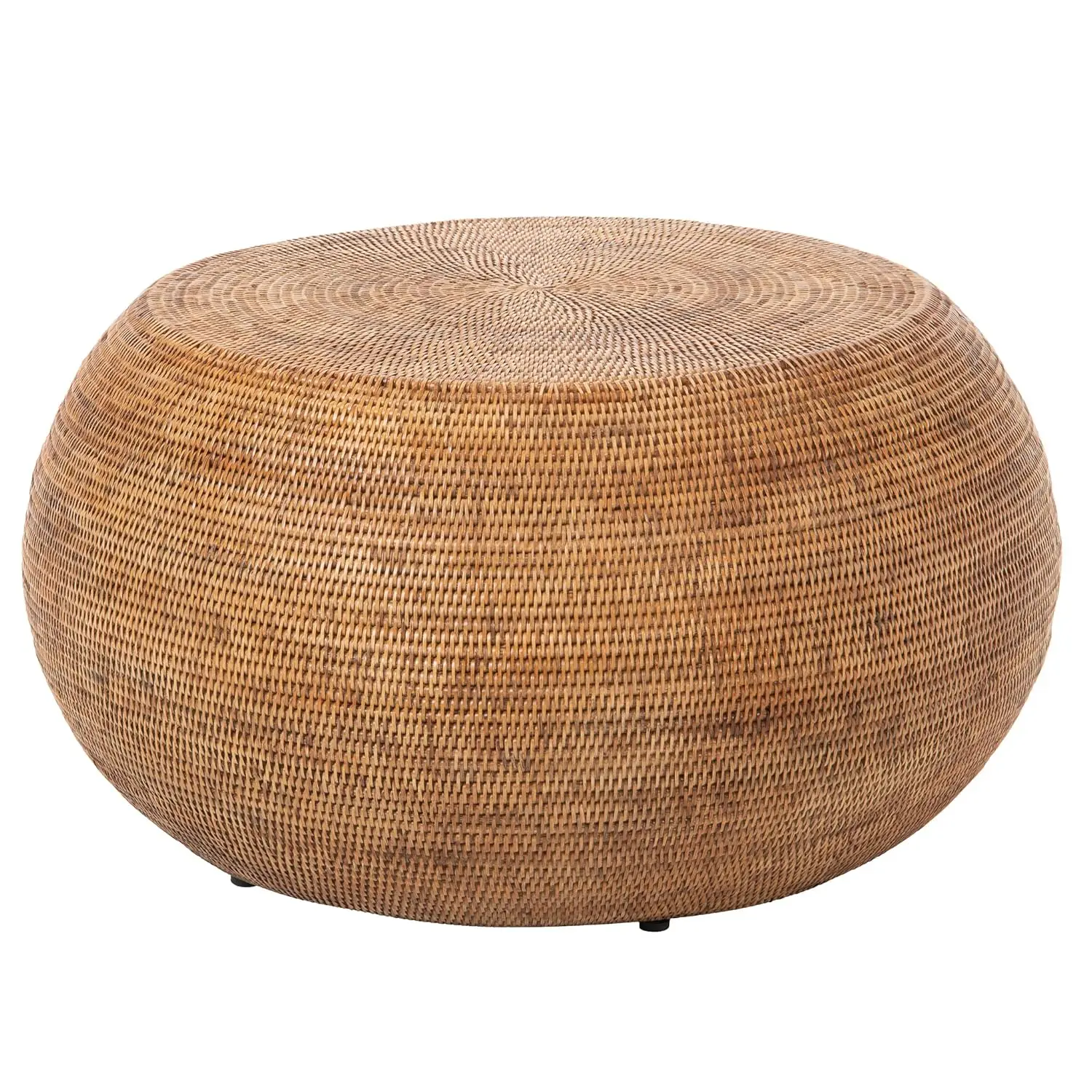 

La Jolla Round Rattan Coffee Table, Drum End Side Table, Living Room, Mid Century Modern, Honey-Brown