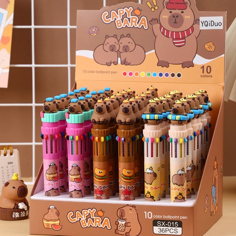 

6/36 Новая шариковая ручка с рисунком капибары, 10 цветов, милая гелевая ручка, студенческие принадлежности, канцелярские товары, оптовая продажа