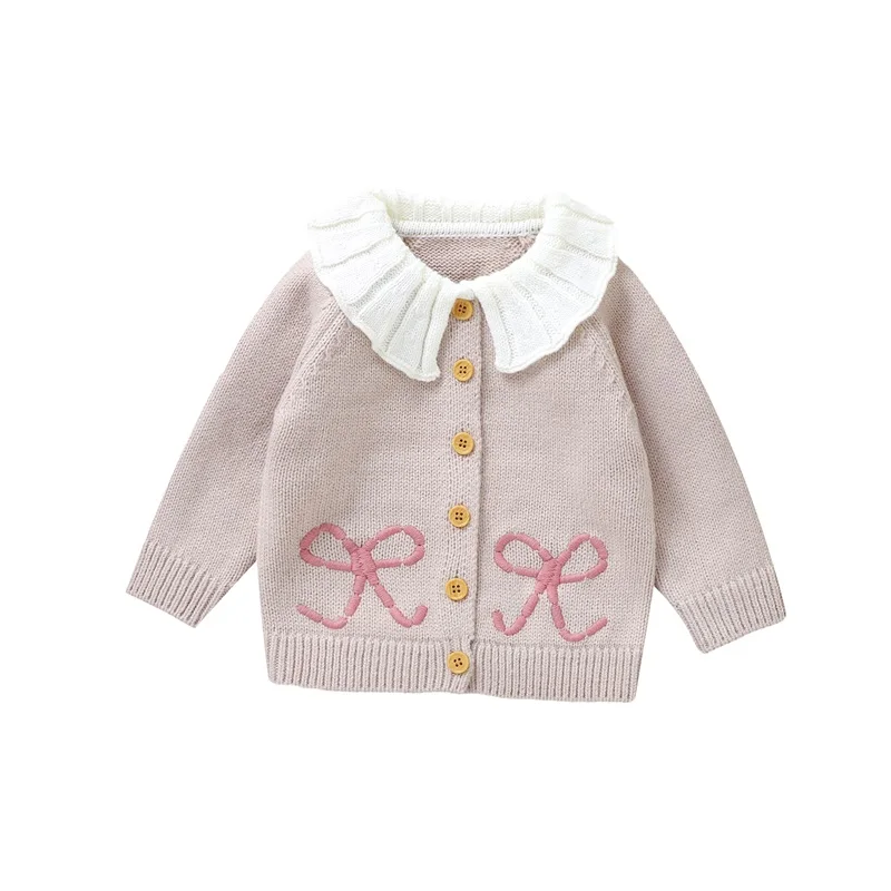 Baby Girl Cardigan, Long Sleeve Button Closure Bow/Squirrel/Four-leaf Clover Winter Warm Knit Sweater Infant Clothes