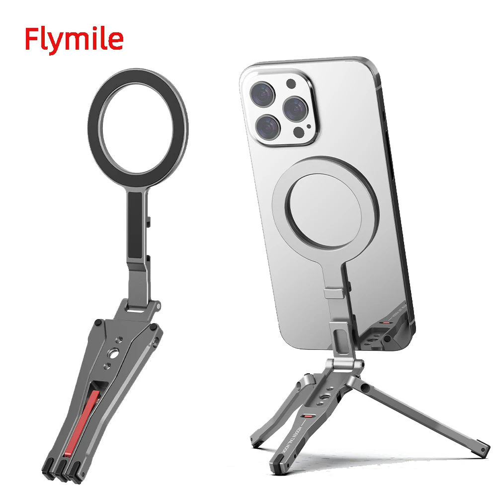 

Flymile Magsafe Magnetic Tripod for iPhone 17/16/15/14 Series, Metal Portable Foldable Tripod with Cold Shoe for Vlogging Accessory
